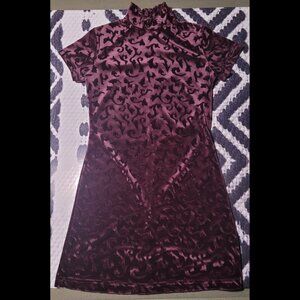 Vintage Cassino Burgundy Faux Velvet Mockneck Dress